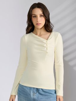SHOWOFF - Women's Cream Fitted Ruched Top