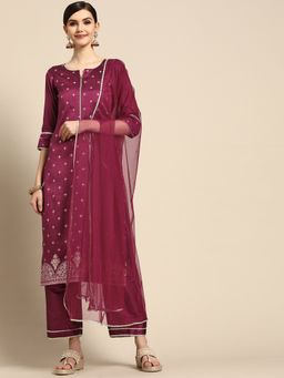 Gerua By Libas - Purple Printed Silk Blend Suit (Set of 3)
