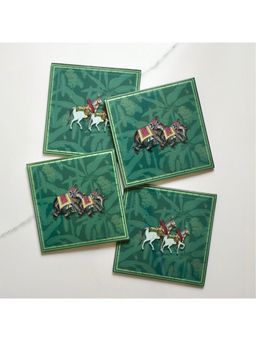 Faaya Gifting - Royal Rambagh Glass Green Coasters (Pack of 4)