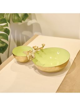 Faaya Gifting - Assame Spring Metal Nut Gold Bowl (Pack of 2)