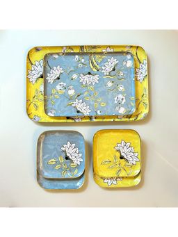 Faaya Gifting - Ethnic Chintz Metal Serving Platters with Quarter Multicolor Plates (Pack of 6)