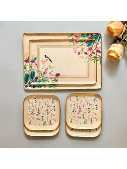 Faaya Gifting - Windsor Bloom Metal Serving Platters with Quarter Plates (Pack of 6)