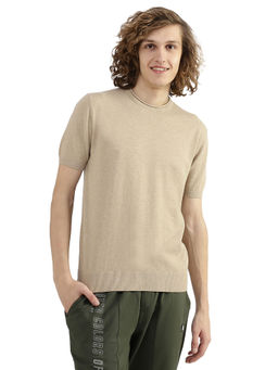 United Colors of Benetton - Men Beige Solid Round Neck T-Shirt