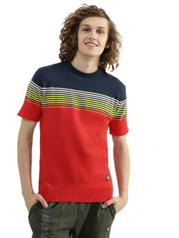United Colors of Benetton - Men Red Striped Round Neck T-Shirt