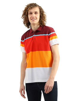 United Colors of Benetton - Men Orange Colorblock Polo Collar T-Shirt