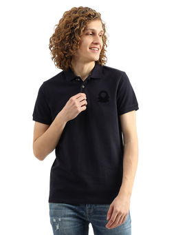 United Colors of Benetton - Men Navy Blue Solid Polo Collar T-Shirt