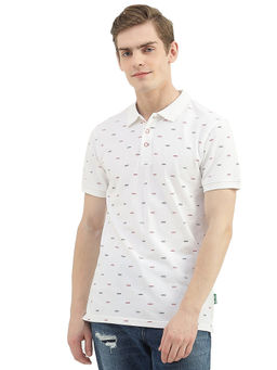 United Colors of Benetton - Men White Printed Polo Collar T-Shirt