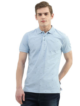 United Colors of Benetton - Men Blue Printed Polo Collar T-Shirt