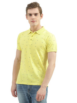 United Colors of Benetton - Men Yellow Printed Polo Collar T-Shirt