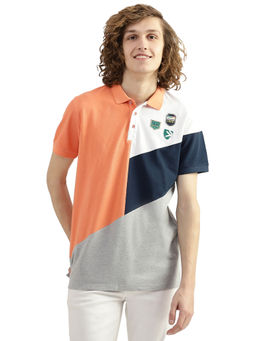 United Colors of Benetton - Men Orange Colorblocked Polo Collar T-Shirt