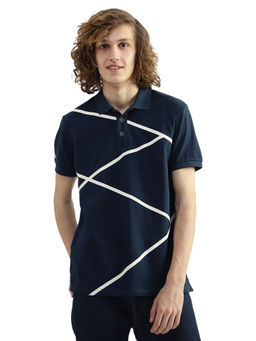 United Colors of Benetton - Men Navy Blue Printed Polo Collar T-Shirt