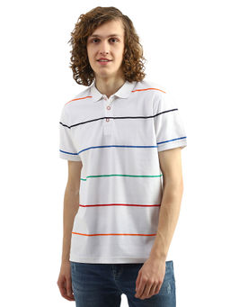 United Colors of Benetton - Men White Striped Polo Collar T-Shirt