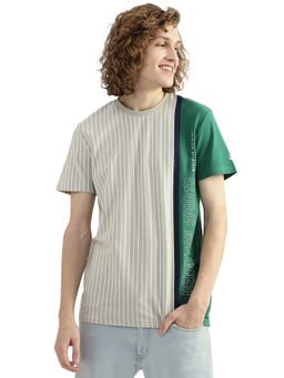 United Colors of Benetton - Men Green Striped Round Neck T-Shirt
