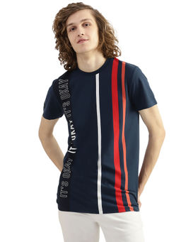 United Colors of Benetton - Men Navy Blue Striped Round Neck T-Shirt