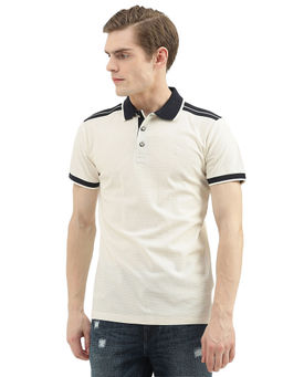 United Colors of Benetton - Men Off White Textured Polo Collar T-Shirt