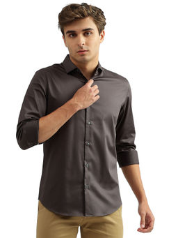 United Colors of Benetton - Men Grey Solid Collar Neck Shirt
