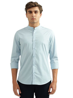 United Colors of Benetton - Men Blue Solid Mandarin Neck Shirt
