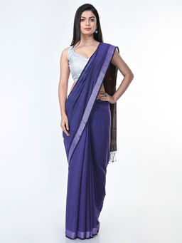 ArtEastri - Purple Cotton Jamdani Saree without Blouse