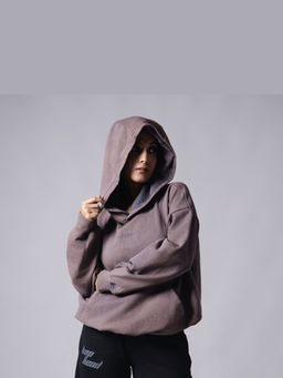 HOP HEAD - Women Grey Cotton Solid Hoodie