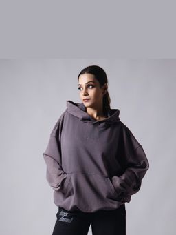 HOP HEAD - Women Grey Cotton Solid Hoodie