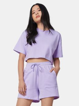 The Souled Store - Original Solid Lovely Lavender T-Shirt with Shorts (Set of 2)