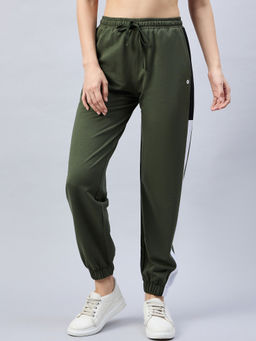 Femea - Women Colurblocked Cotton Olive Joggers