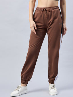 Femea - Women Colurblocked Cotton Brown Joggers