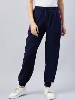Femea - Women Colurblocked Cotton Navy Blue Joggers