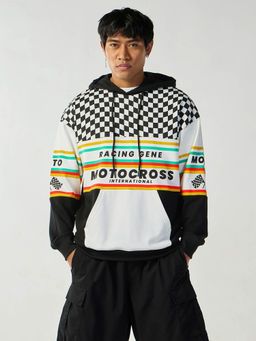 Bewakoof - Heavy Duty 1.0 Men's White & Black Graphic Printed Oversized Hoodies