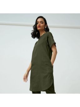 Saltpetre - Women Olive Solid Boat Neck Knee Length Tunic