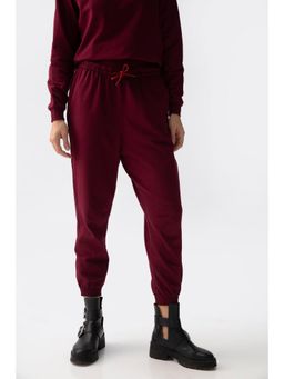 Saltpetre - Women Solid Maroon Ribbed Cuff Joggers