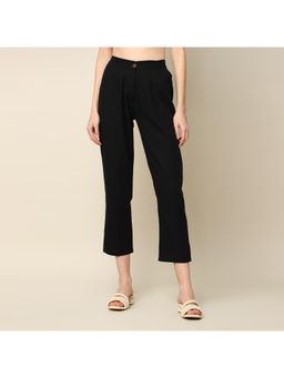 Saltpetre - Women Solid Black Tencel Tapered Trouser