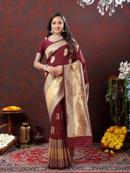Yavira Silk - Women Maroon Handloom Saree with Unstitched Blouse