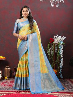 Yavira Silk - Women Yellow Handloom Saree with Unstitched Blouse