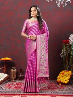 Yavira Silk - Women Purple Handloom Saree with Unstitched Blouse
