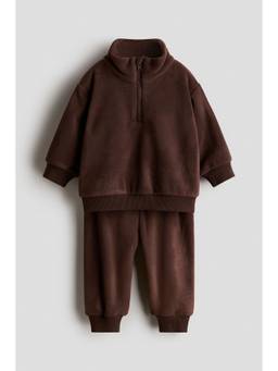 H&M - Kids Brown 2-Piece Fleece Sweatshirt and Joggers