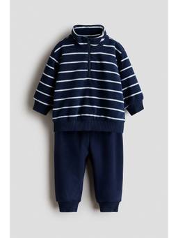 H&M - Kids Navy Blue 2-Piece Fleece Sweatshirt and Joggers