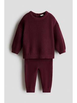 H&M - Kids Marron 2-Piece Cotton Knit Jumper and Leggings