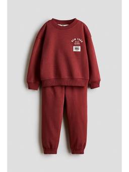 H&M - Boys Red 2-Piece Printed Sweatshirt And Joggers