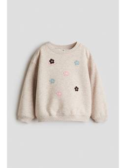 H&M - Girls Beige Motif-Detail Brushed-Inside Sweatshirt