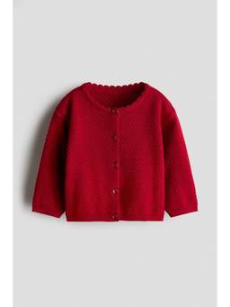 H&M - Girls Red Textured Cotton-Knit Cardigan