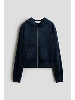 H&M - Girls Navy Blue Velour Zip-Through Hoodie