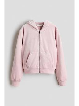 H&M - Girls Pink Velour Zip-Through Hoodie