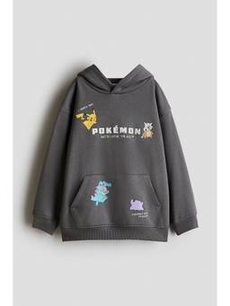 H&M - Boys Grey Printed Brushed-Inside Hoodie