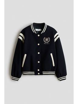 H&M - Girls Navy Blue Motif-Detail Baseball Jacket
