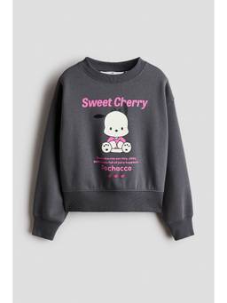 H&M - Girls Grey Print-Motif Brushed-Inside Sweatshirt