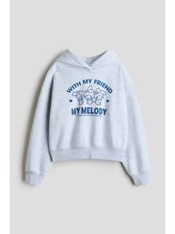 H&M - Girls Grey Print-Motif Brushed-Inside Hoodie