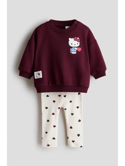 H&M - Girls Red 2-Piece Printed Sweatshirt And Leggings