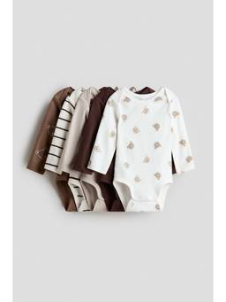 H&M - Boys Multi-Color 5-Pack Cotton Envelope-Neck Bodysuits