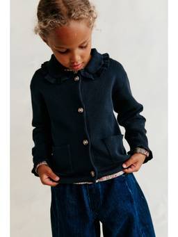 H&M - Girls Navy Blue Collared Cotton Cardigan